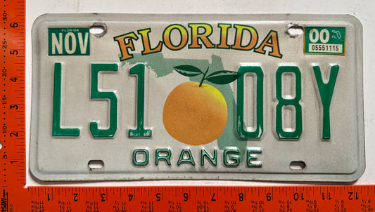 2000 Florida #L51 08Y Passenger License Plate