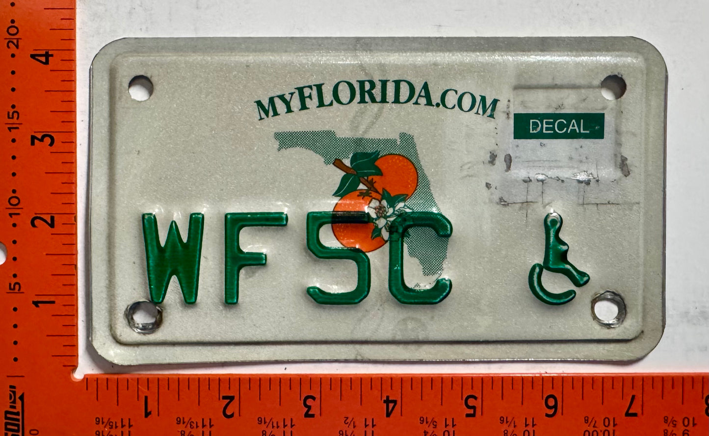 undated Florida #WF5C Handicapped Motorcycle License Plate