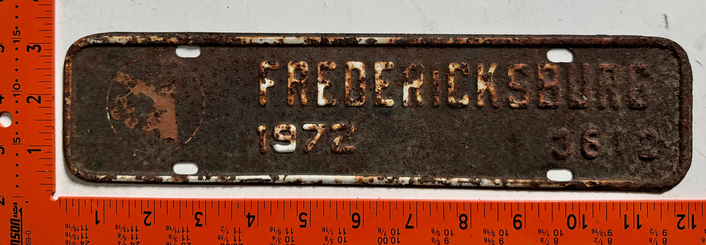 1972 Fredericksburg Virginia #3612 Passenger License Plate