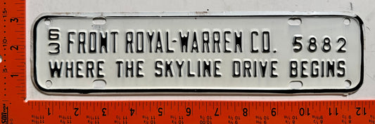 1963 Front Royal - Warren County Virginia #5882 Passenger License Plate