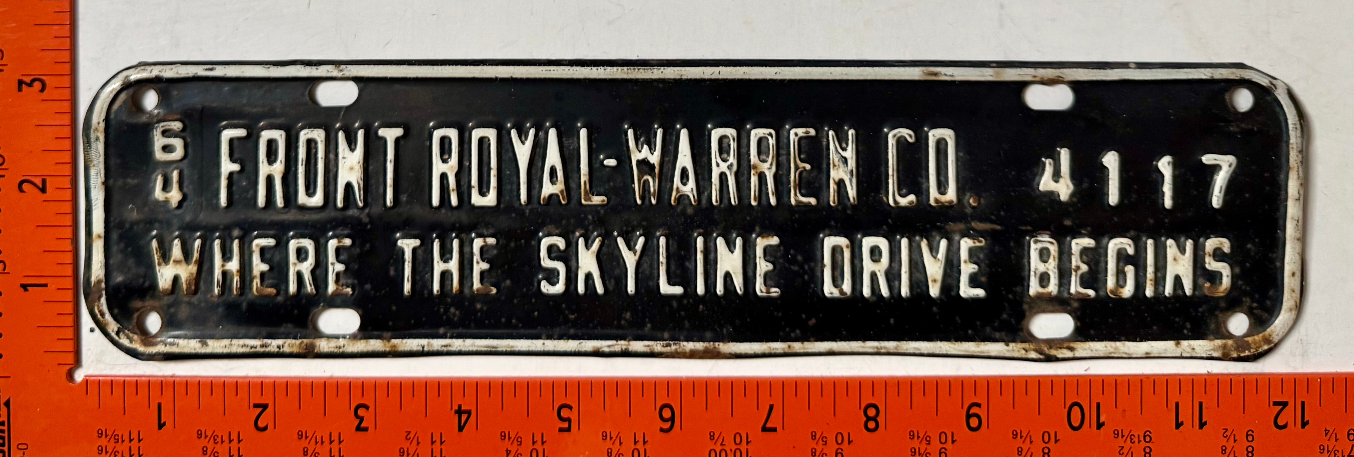 1964 Front Royal-Warren County, Virginia #4117 License Plate ...