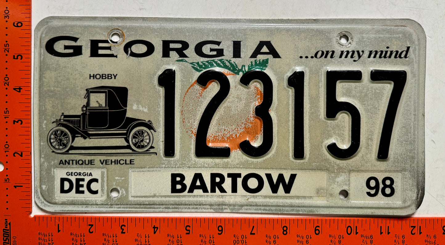 1998 Georgia #123157 Antique Vehicle License Plate