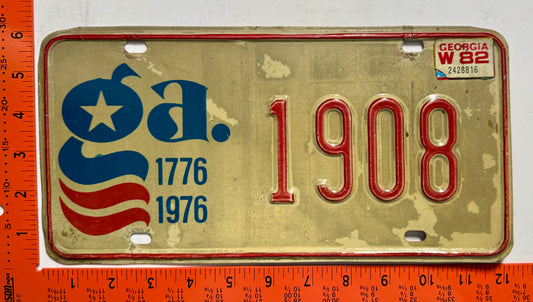 1982 Georgia #1908 Passenger Bicentennial License Plate