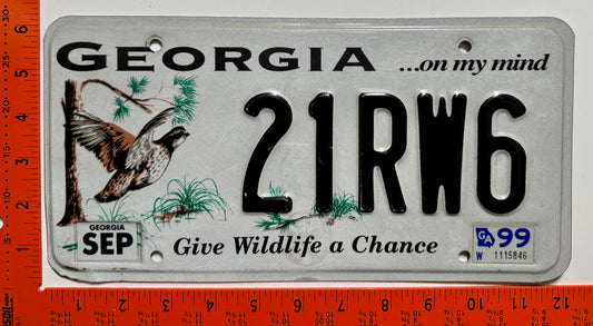 1999 Georgia #21RW6 Wildlife Pheasant License Plate