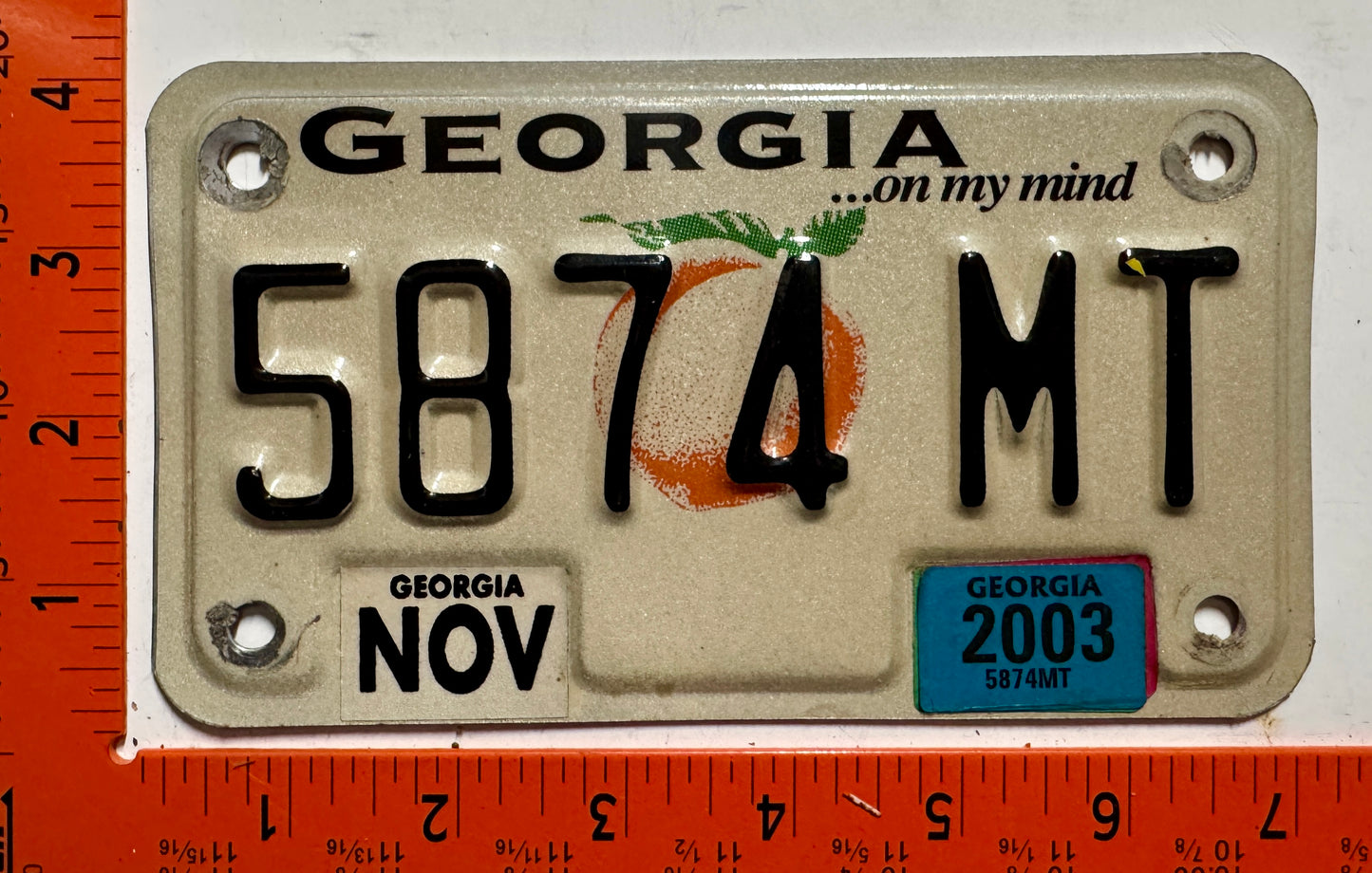 2003 Georgia #5874 MT Motorcycle License Plate