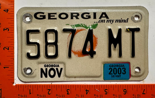 2003 Georgia #5874 MT Motorcycle License Plate