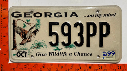 1999 Georgia #593PP Passenger Wildlife License Plate