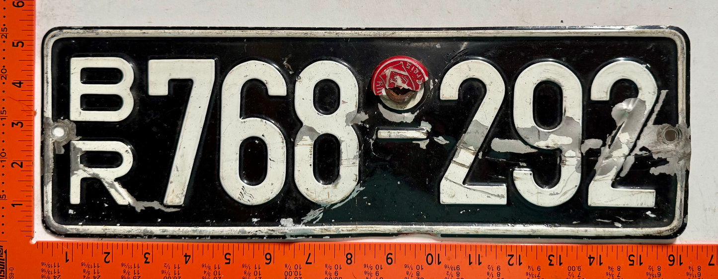 1948-1956 Germany #B/R 768-292 Passenger License Plate
