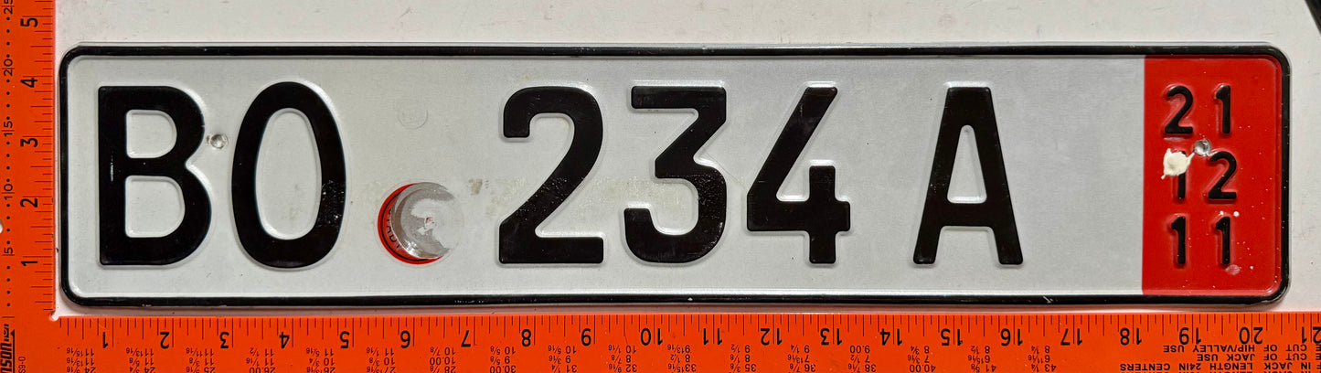 2021 Germany #BO 234A Export License Plate