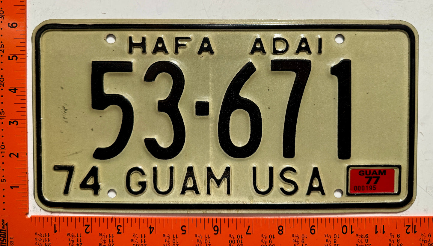 1977 Guam #53-671 Passenger License Plate