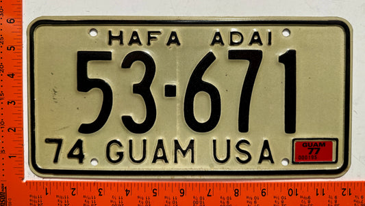 1977 Guam #53-671 Passenger License Plate