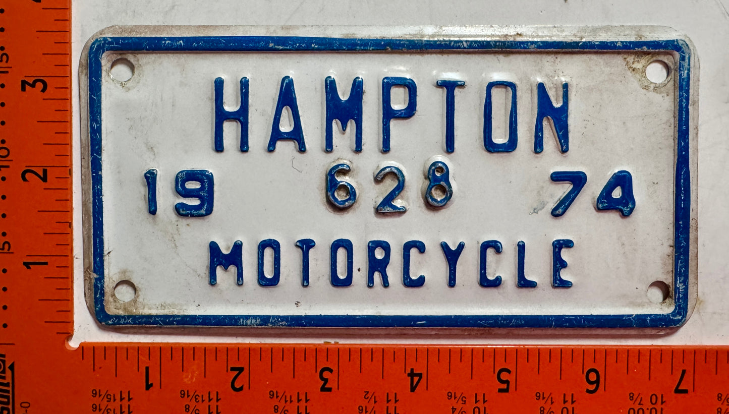 1974 Hampton, Virginia #628 Motorcycle License Plate