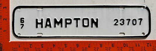 1967 Hampton Virginia #23707 Passenger License Plate