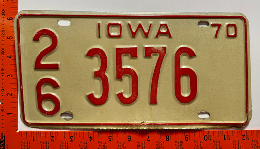 1970 Iowa #2/6 3576 Passenger License Plate