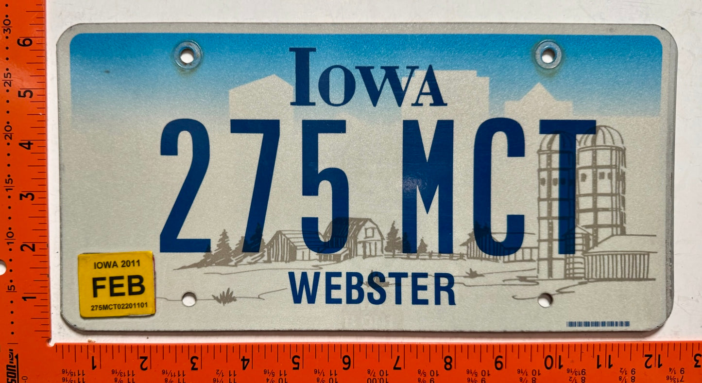 2011 Iowa #275 MCT Passenger License Plate