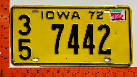 1974 Iowa #3/5 7442 License Plate