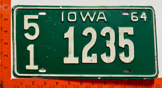 1964 Iowa #5/1 1235 Passenger License Plate