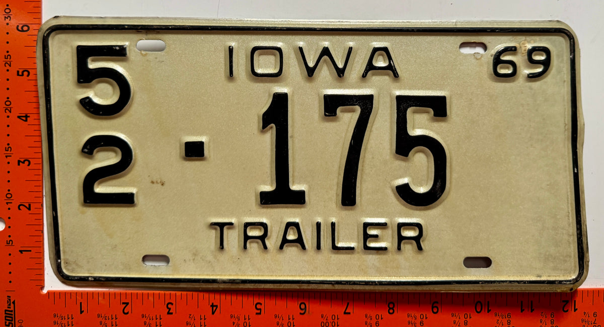 1969 Iowa #5/2-175 Trailer License Plate
