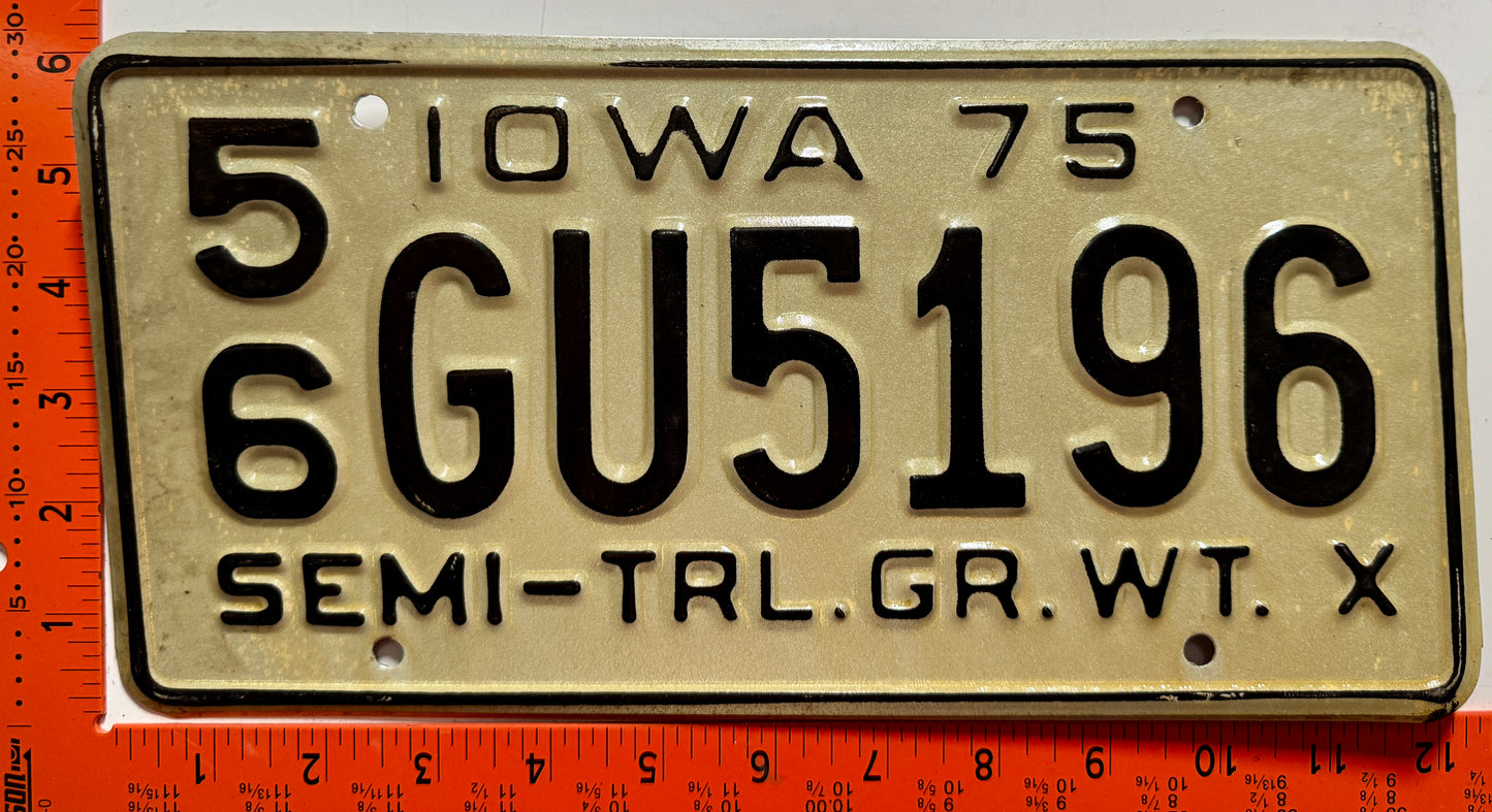 1975 Iowa #5/6 GU5196 Semi-Trailer License Plate
