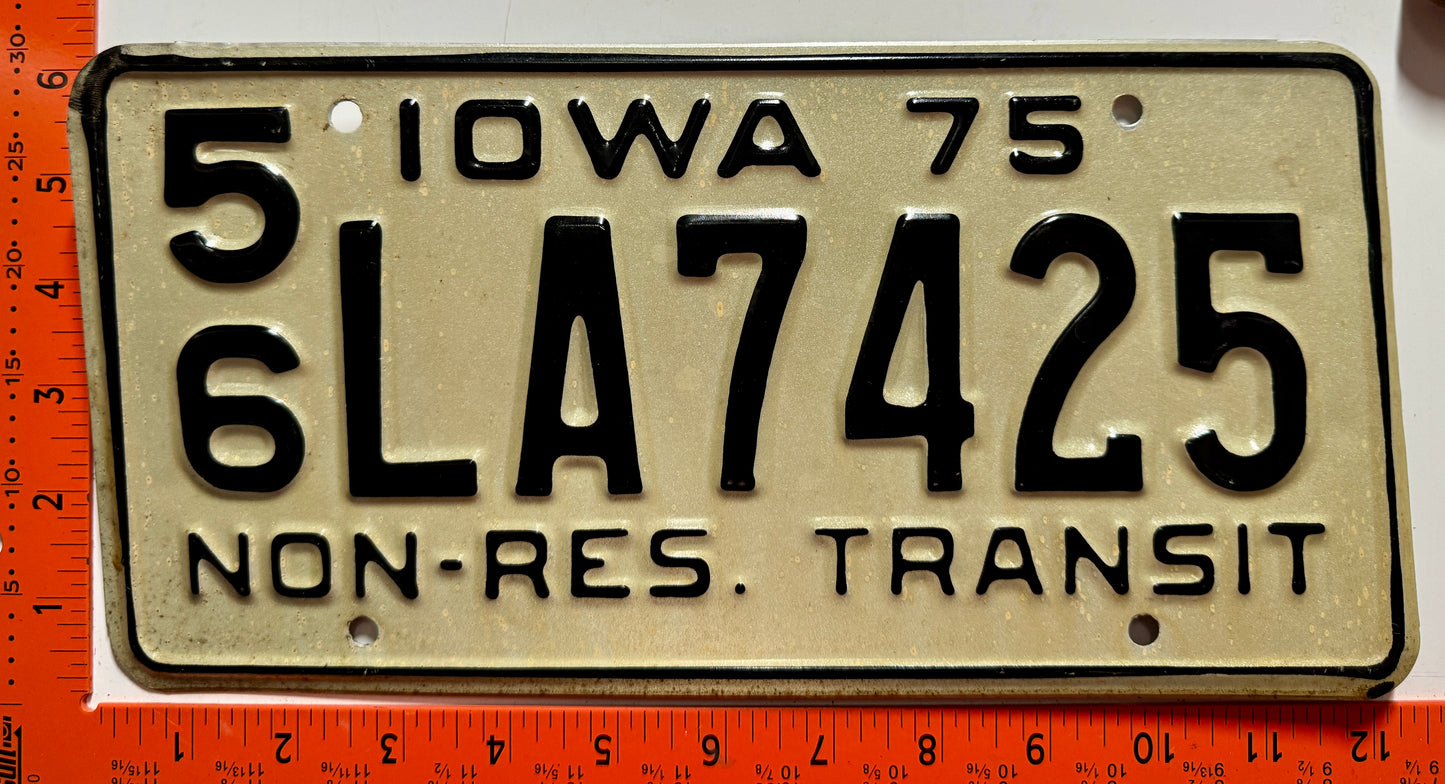 1975 Iowa #5/6 LA7425 Non-Resident Transit License Plate