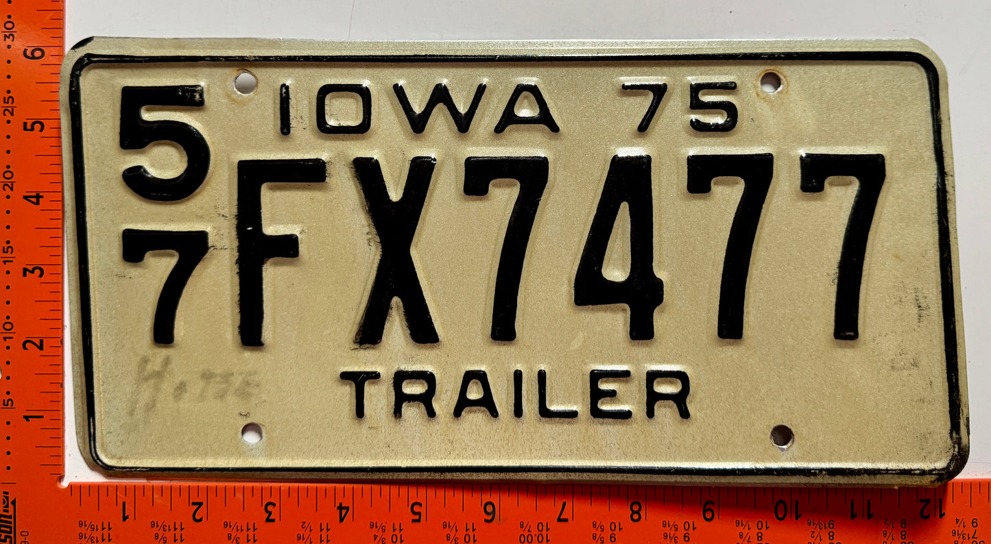 1975 Iowa #5/7 FX7477 Trailer License Plate