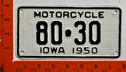 1950 Iowa #80-30 Motorcycle License Plate