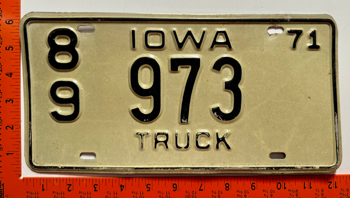 1971 Iowa #8/9-973 Truck License Plate