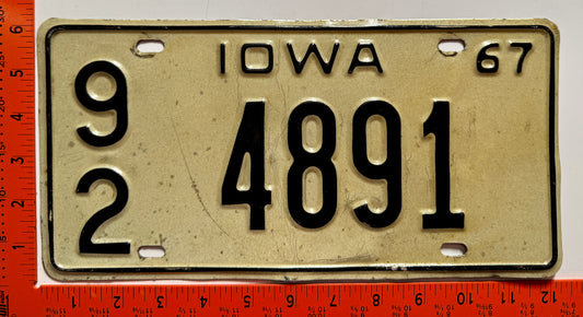 1967 Iowa #9/2 4891 Passenger License Plate