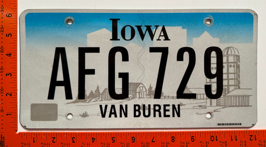 undated Iowa #AFG 729 Passenger License Plate