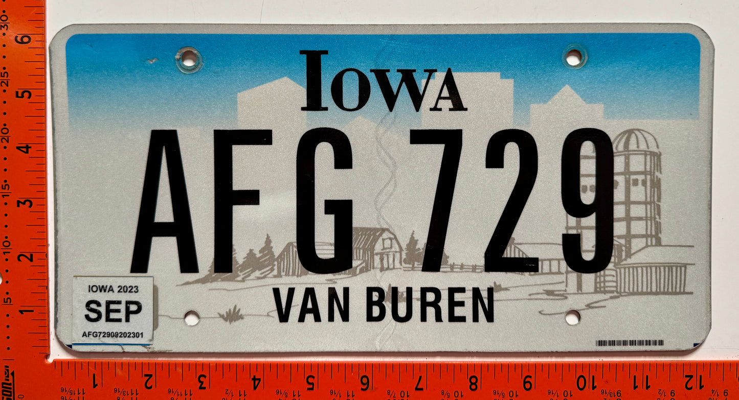 2023 Iowa #AFG 729 Passenger License Plate