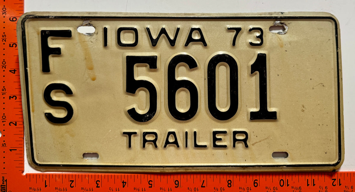 1973 Iowa #F/S 5601 Trailer License Plate