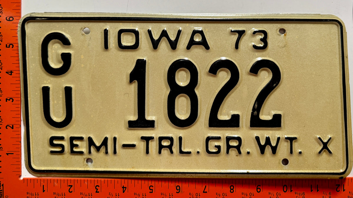 1973 Iowa #G/U 1822 Semi-Trailer License Plate
