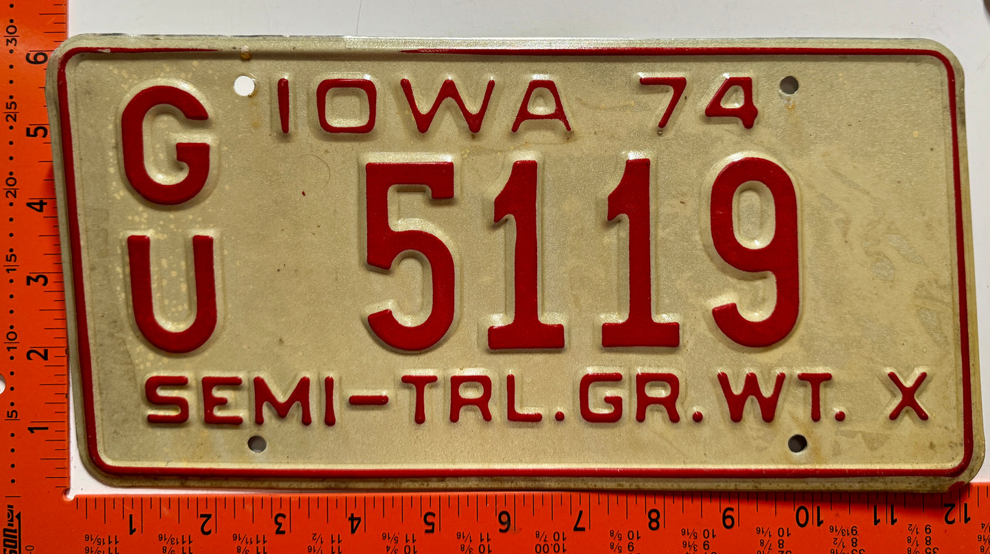 1974 Iowa #G/U 5119 Semi-Trailer License Plate