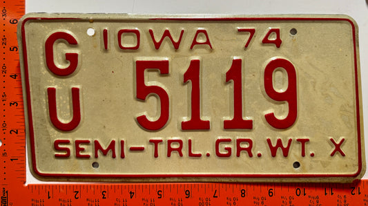 1974 Iowa #G/U 5119 Semi-Trailer License Plate