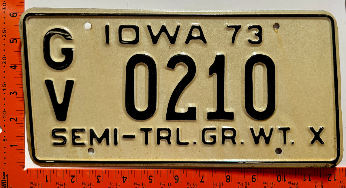 1973 Iowa #G/V 0210 Semi-Trailer License Plate