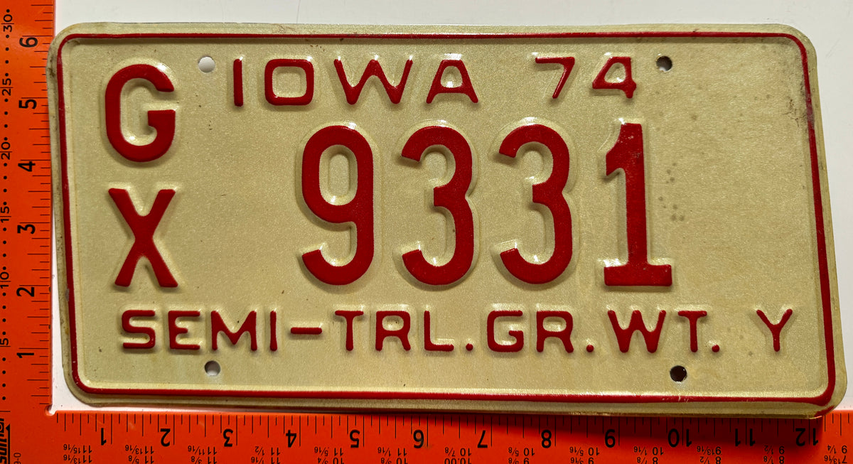 1974 Iowa #G/X 9331 Semi-Trailer License Plate