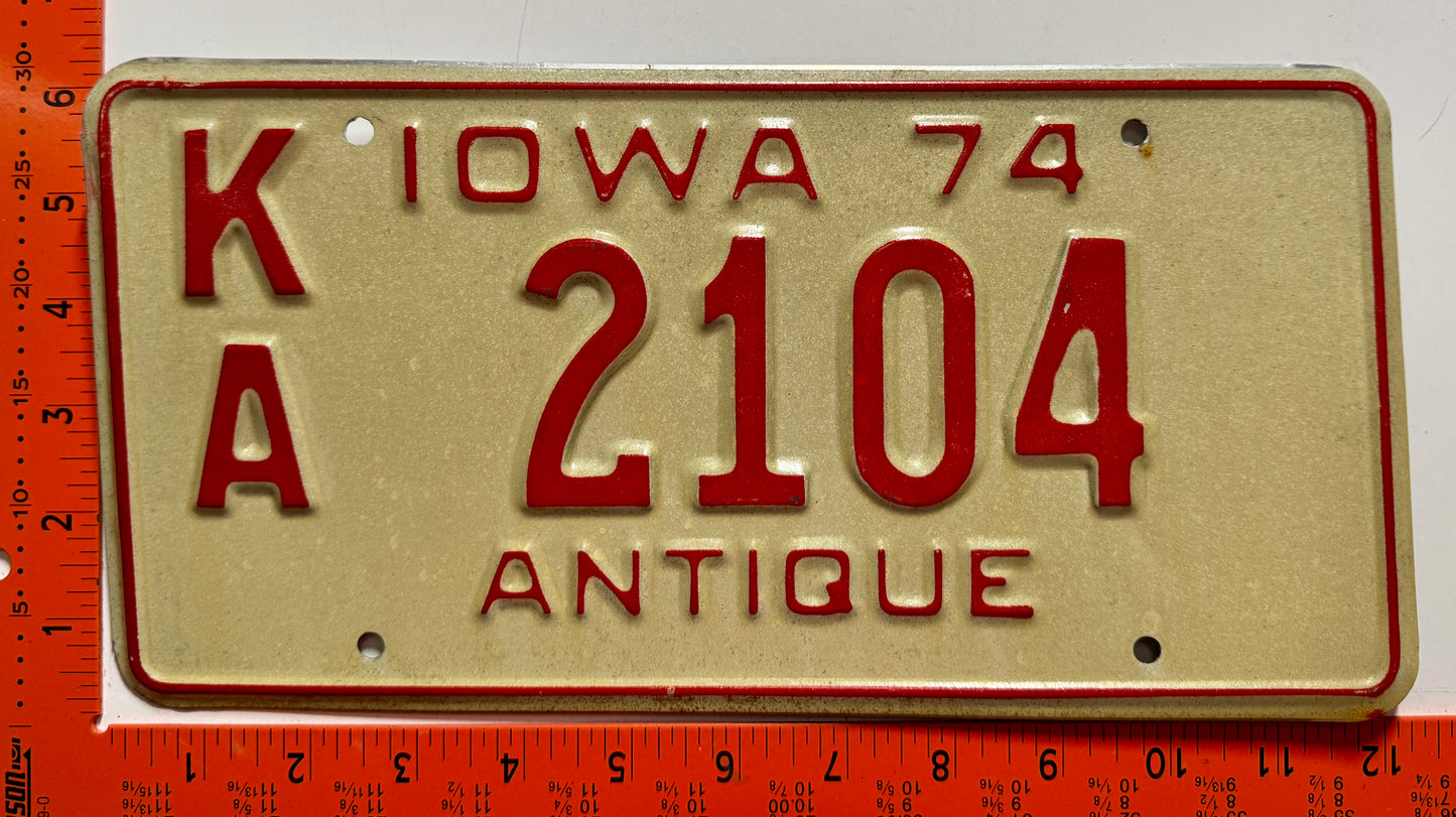 1974 Iowa #K/A 2104 Antique License Plate