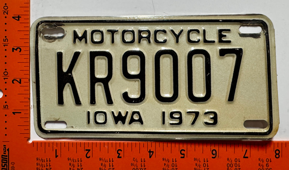 1973 Iowa #KR9007 Motorcycle License Plate