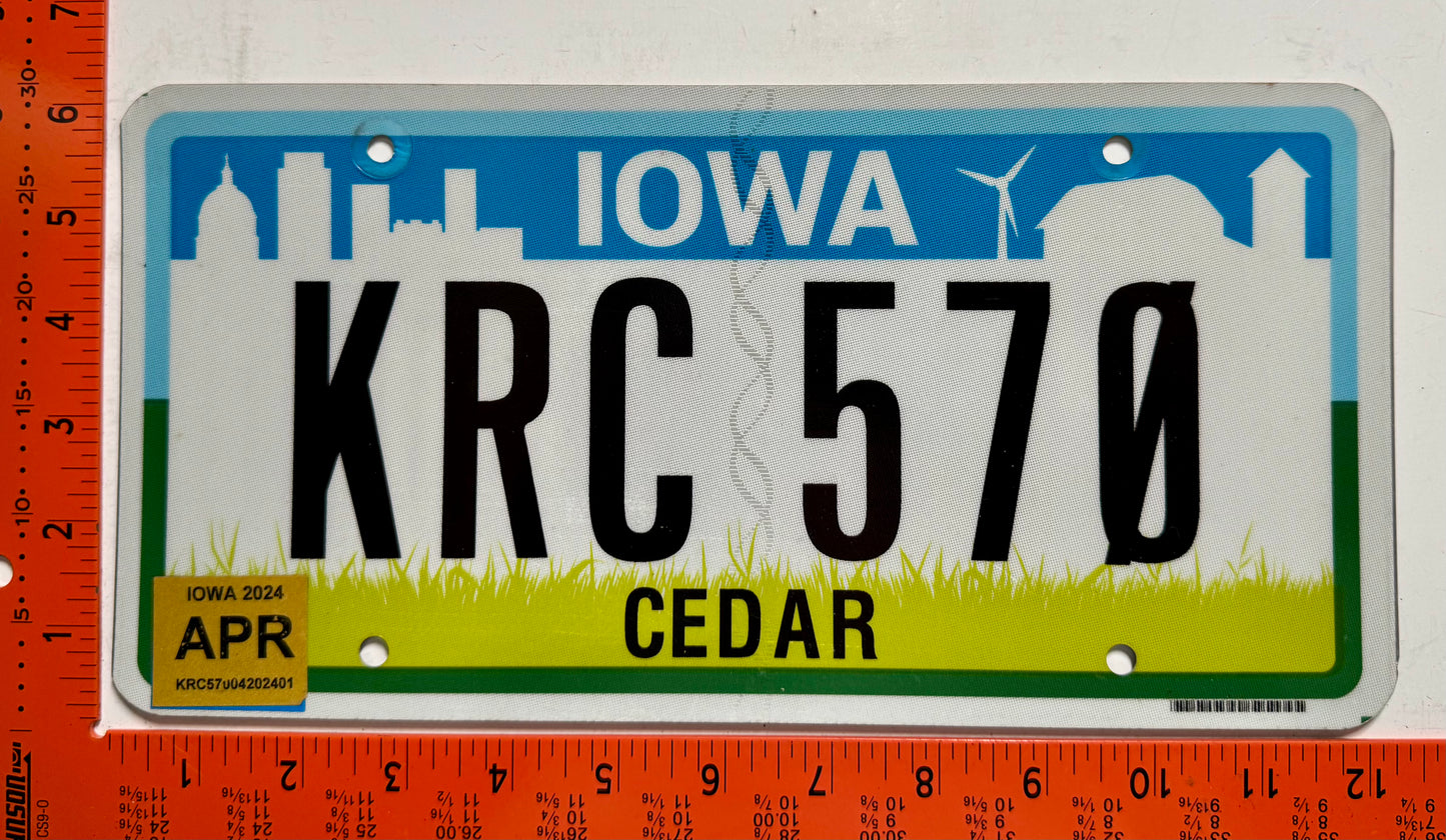 2024 Iowa #KRC 570 Passenger License Plate
