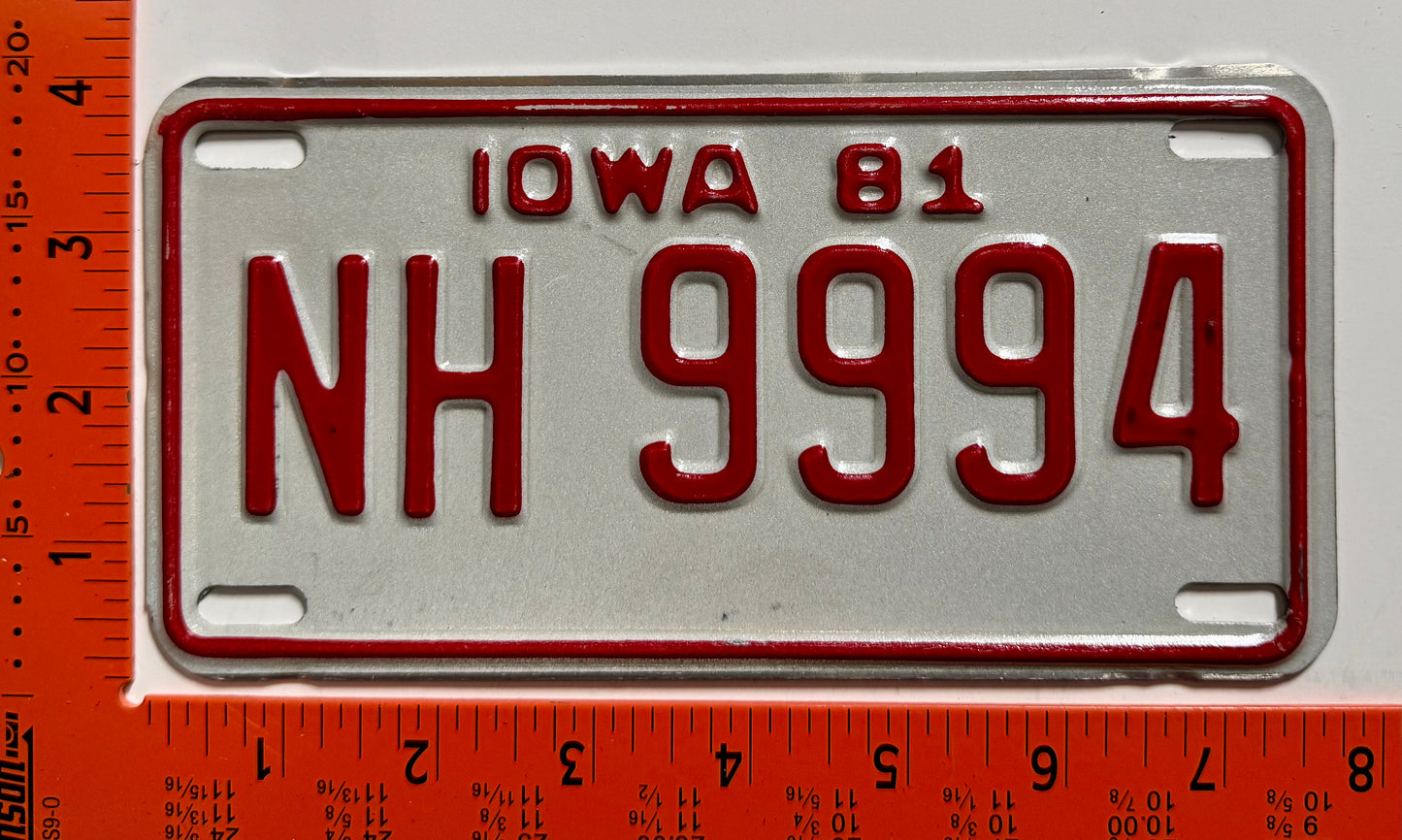 1981 Iowa #NH 9994 Motorcycle License Plate