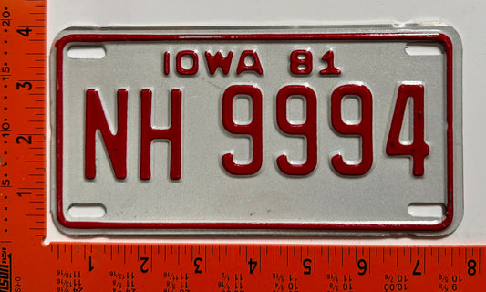 1981 Iowa #NH 9994 Motorcycle License Plate
