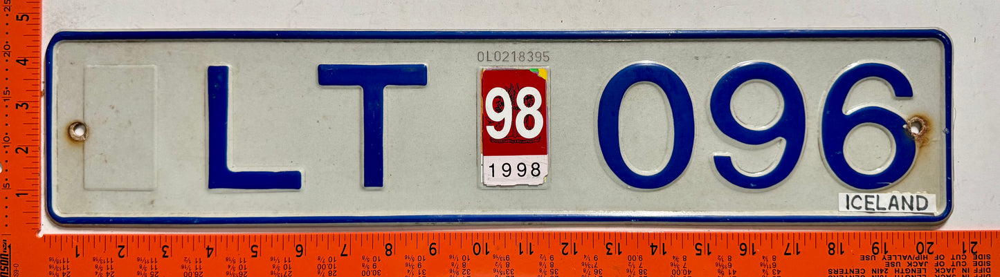 1998 Iceland #LT 096 Passenger License Plate