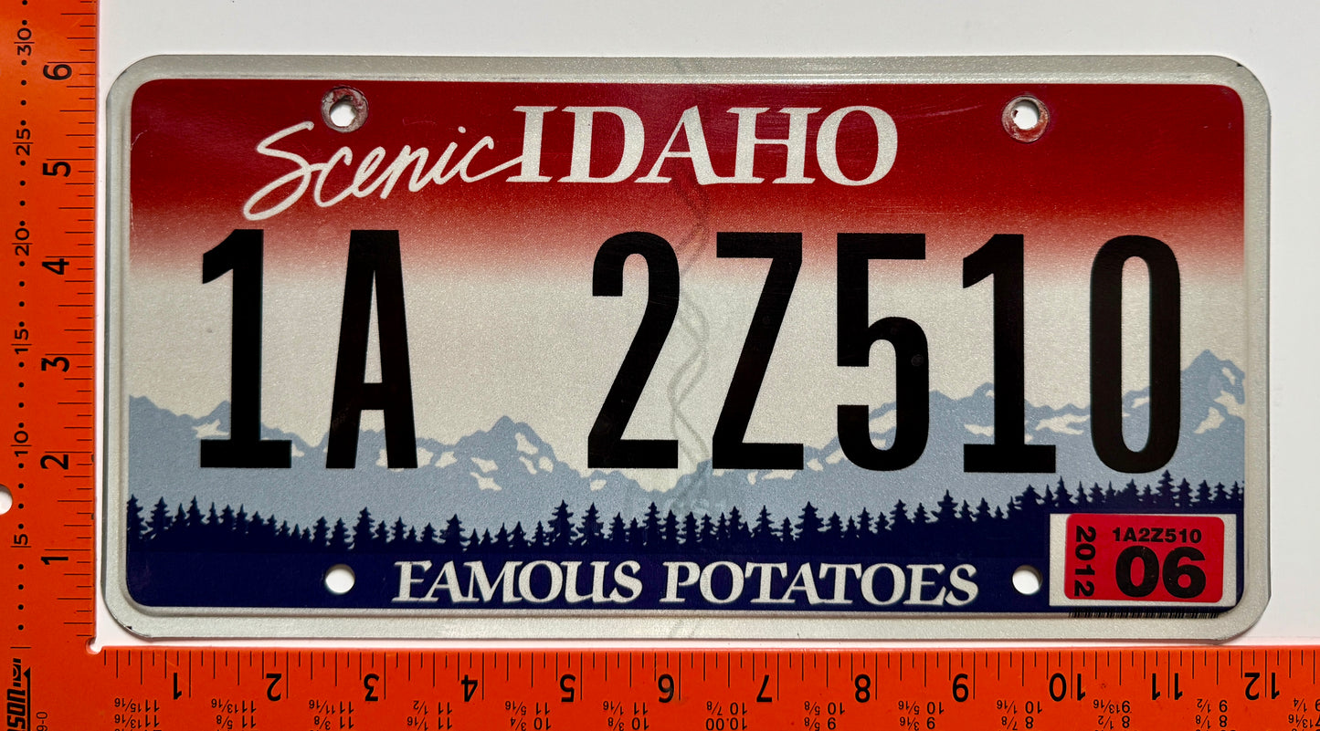 2012 Idaho #1A 2Z510 Passenger License Plate