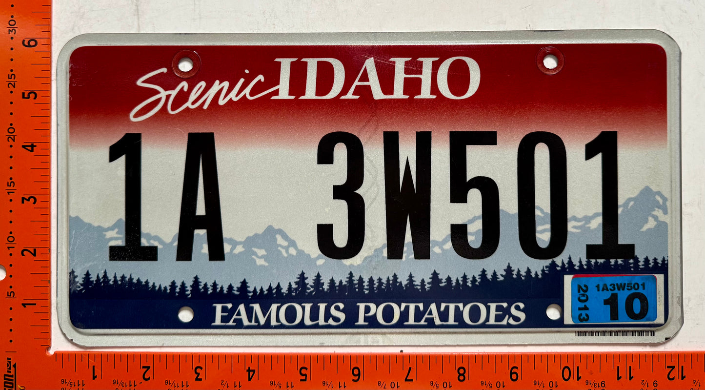 2013 Idaho #1A 3W501 Passenger License Plate