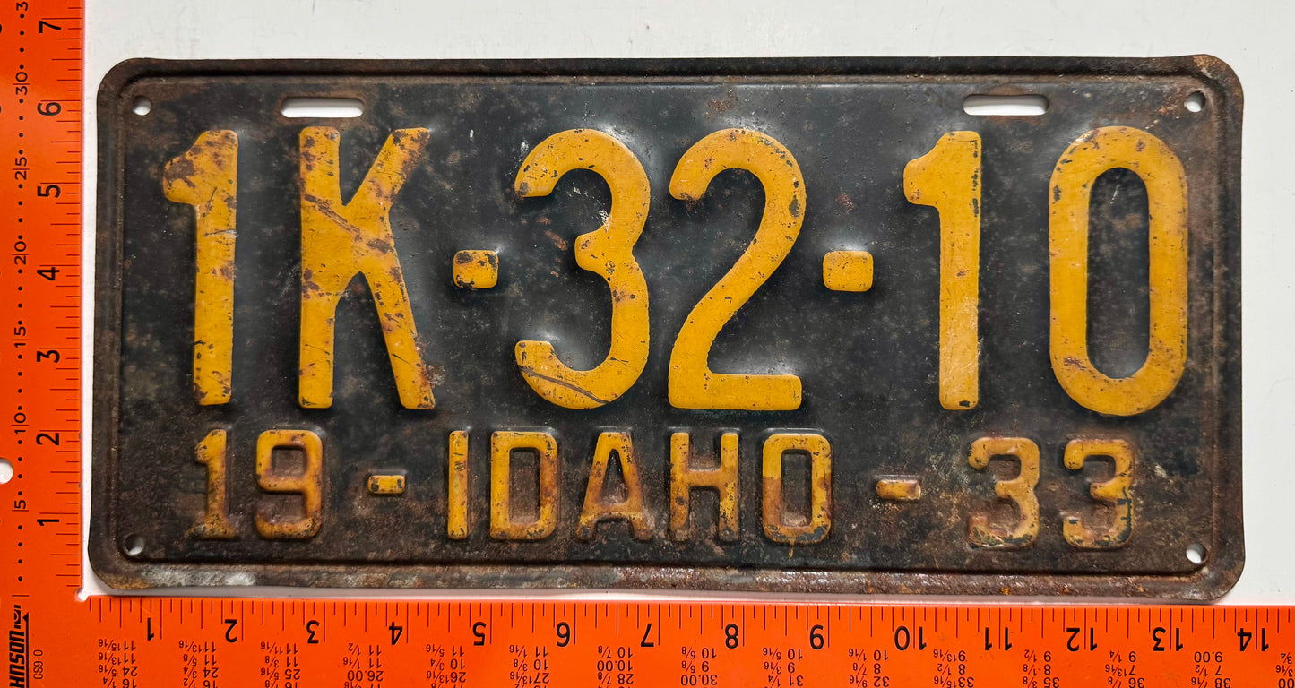 1933 Idaho #1K-32-10 Passenger License Plate