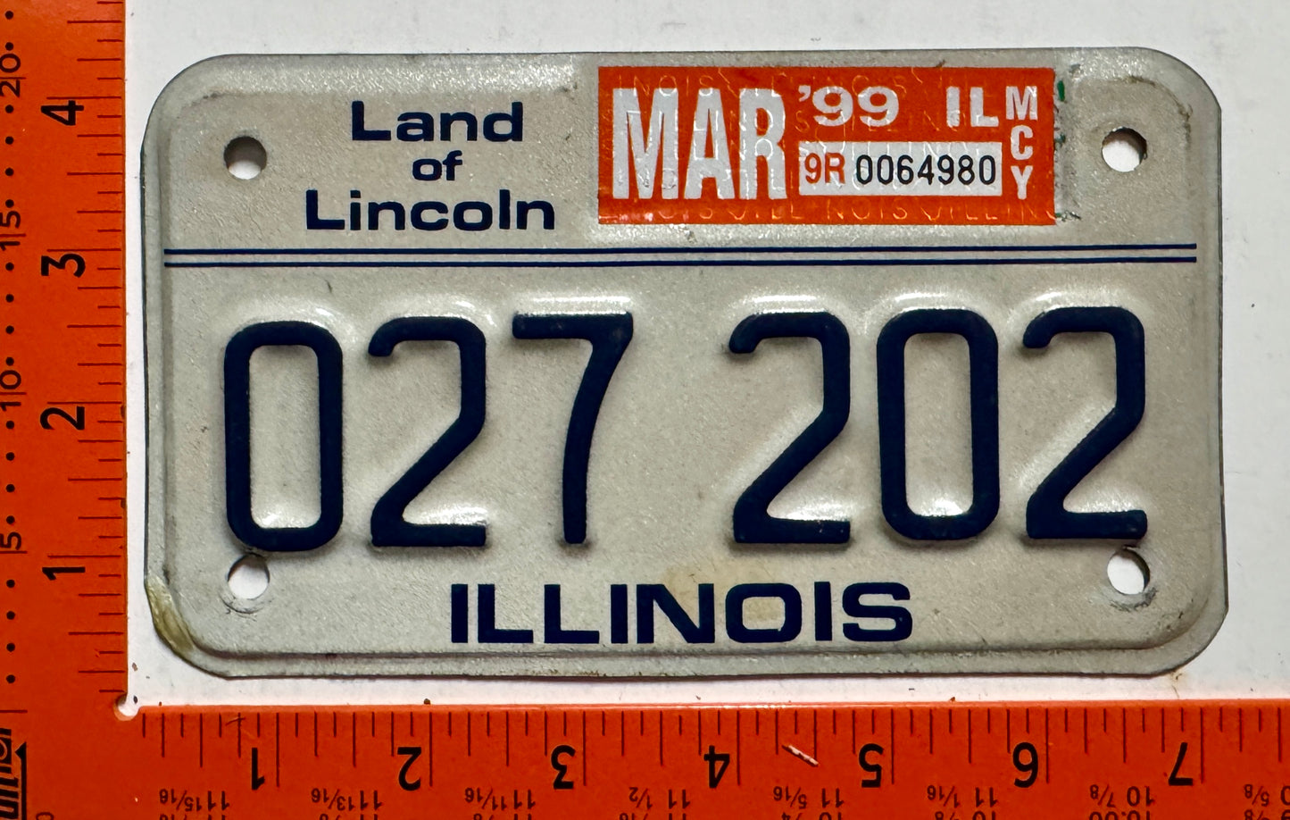 1999 Illinois #027 202 Motorcycle License Plate