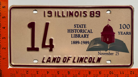 1989 Illinois #14 State Historical Library Special Event License Plate