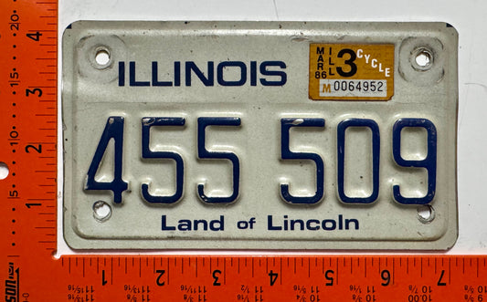 1986 Illinois #455 509 Motorcycle License Plate