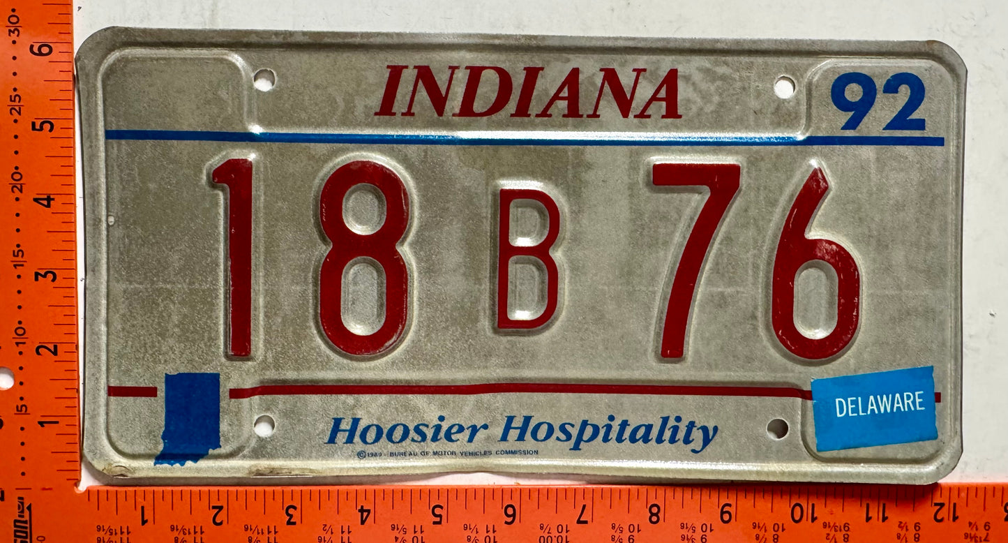 1992 Indiana #18B76 Passenger License Plate (Crafter)
