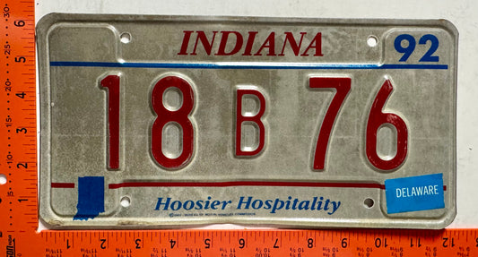 1992 Indiana #18B76 Passenger License Plate (Crafter)